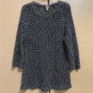 Chico's Womens 3/4 Sleeve Black White Textured Knit Tunic Sweater Size 3 (XL/16)